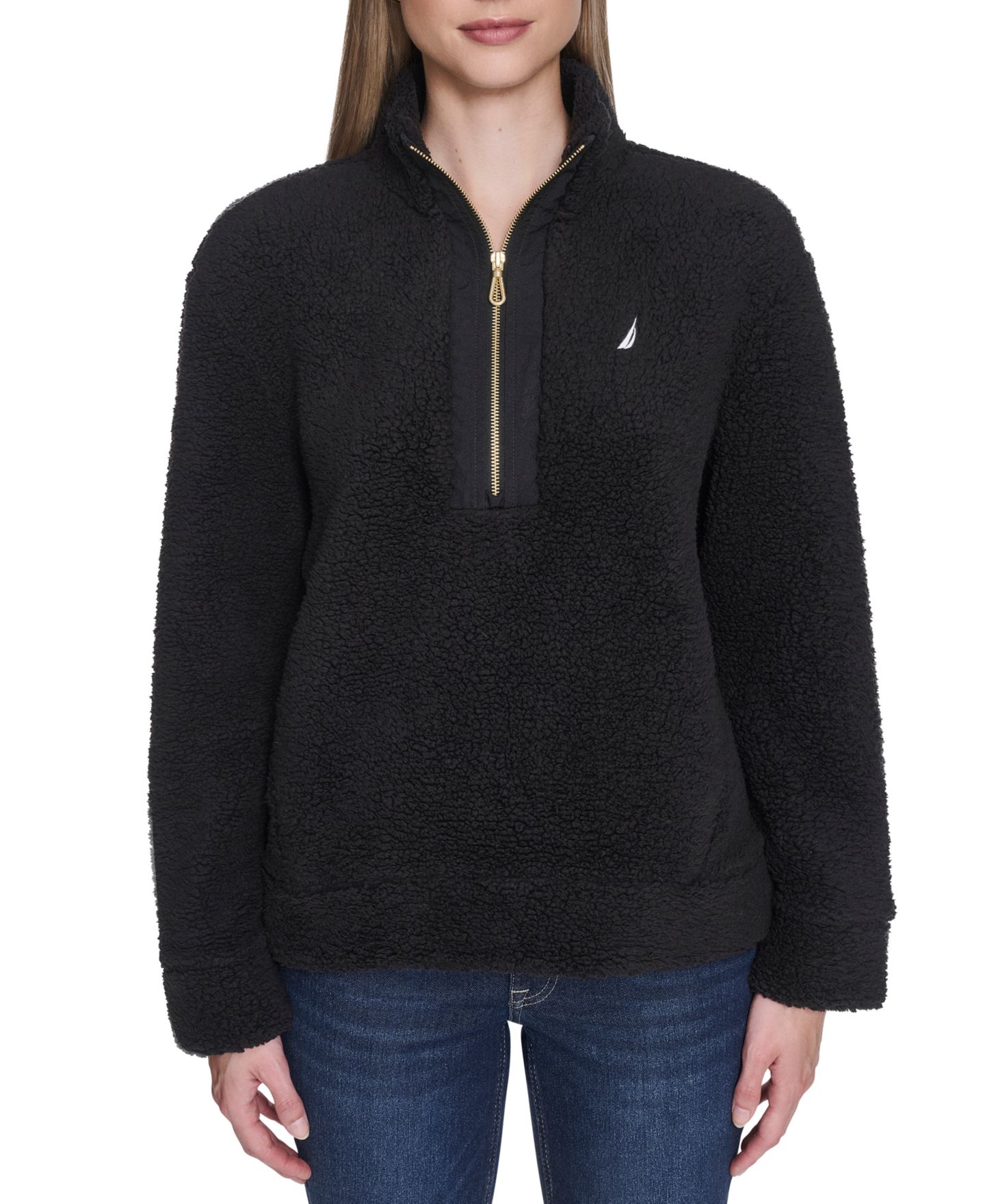 Женская куртка Nautica Sherpa Quarter-Zip, цвет: Чёрный — фото 2