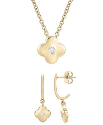 2-Piece Lab-Grown White Sapphire (1/6 ct. t.w.) Pendant Necklace & Matching Clover Earrings Set in 14k Gold Over Sterling Silver
