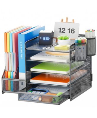 5 Tier Desk Organizer with File Trays Magazine Holders and Pen Holders