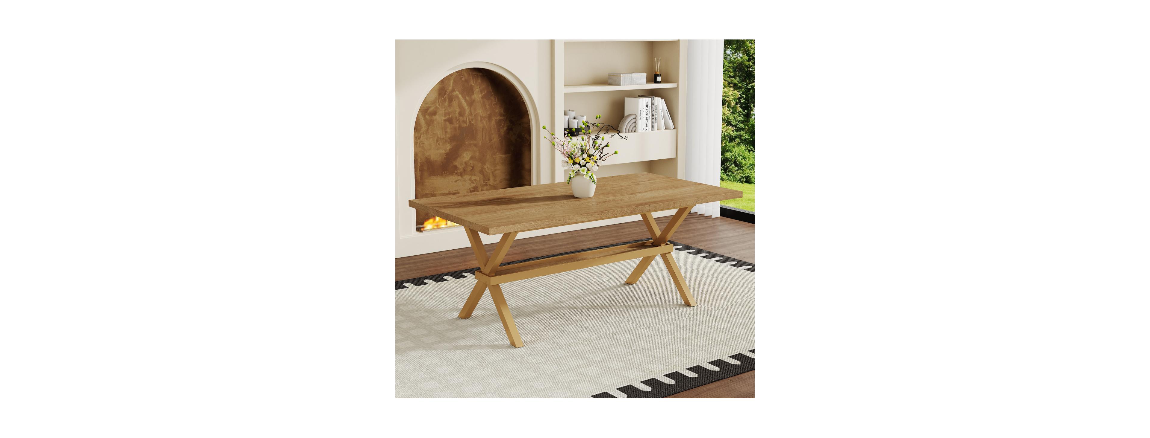 Streamdale Furniture 71" Modern Minimalist Wood and Metal X-Frame Dining Table for 6-8 People
