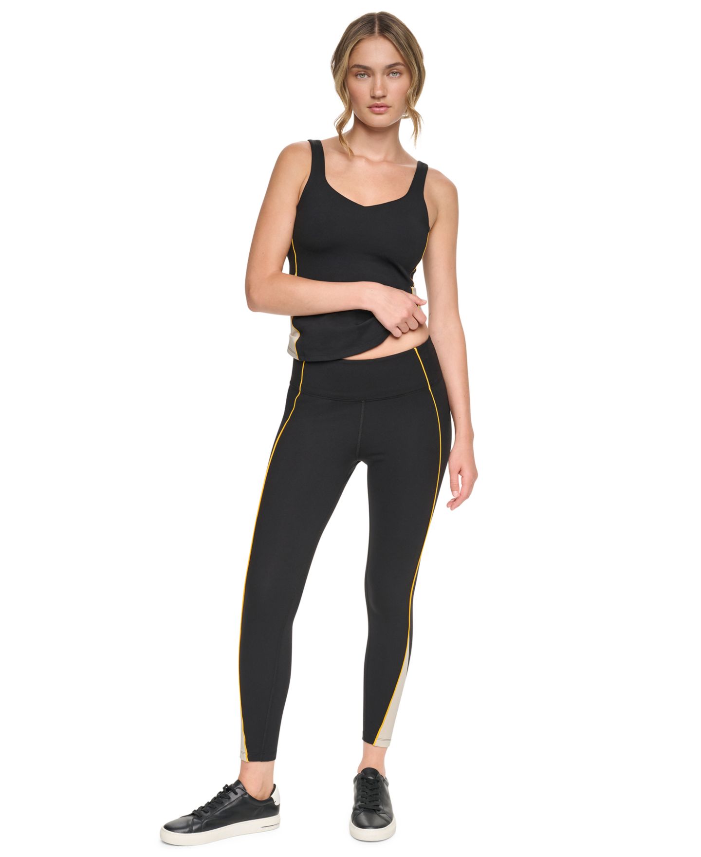 Женские леггинсы DKNY Sport 7/8 колор-блок с высокой талией, цвет: Чёрный / Галечный — фото 2