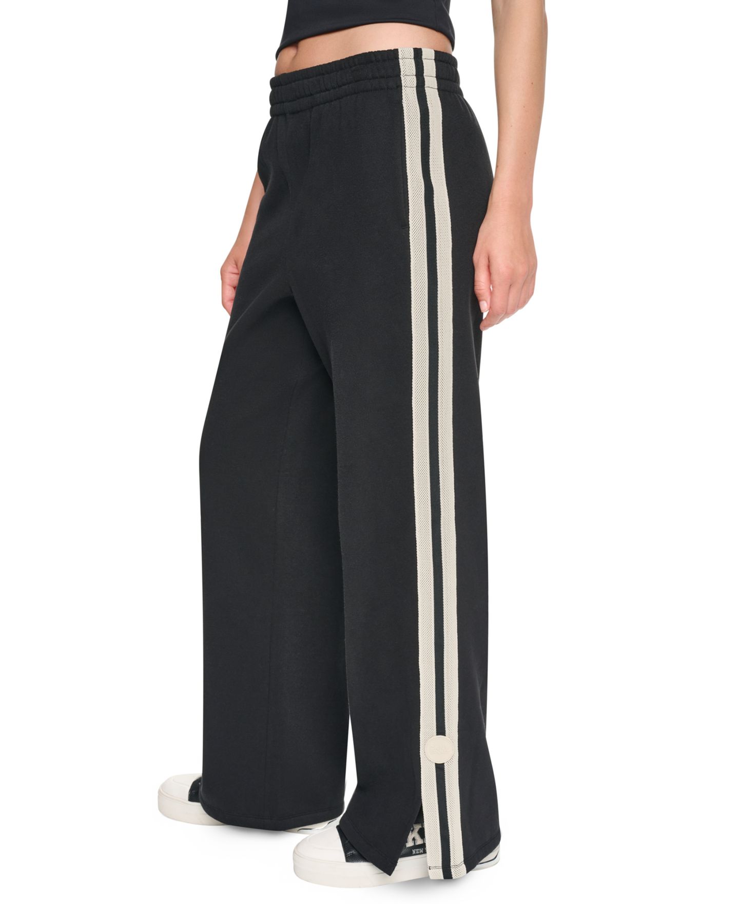 Женские брюки DKNY Sport High-Rise Textured Tape Straight-Leg Track Pants, цвет: Чёрный — фото 3