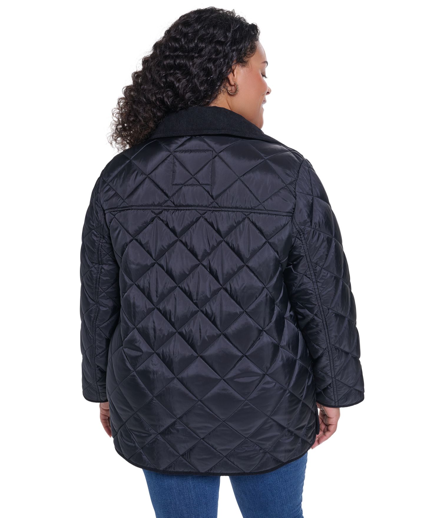 Женское пальто DKNY Plus Size Quilted Hooded Corduroy Collar, цвет: Чёрный — фото 4