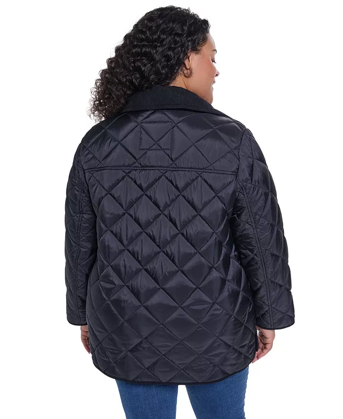Plus Size Quilted Hooded Corduroy Collar Coat - thumbnail 10