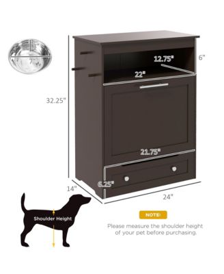Pet Feeder Station Storage Cabinet with Raised Dog Bowls and Side Hooks
