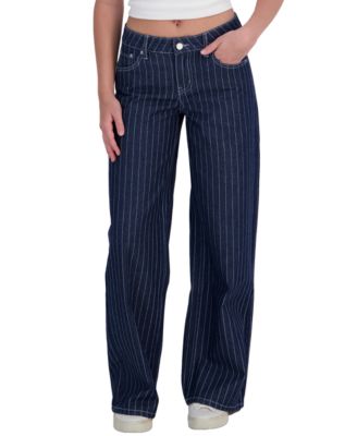 Juniors' Wide Leg With Pinstripe Jeans, 31" Inseam