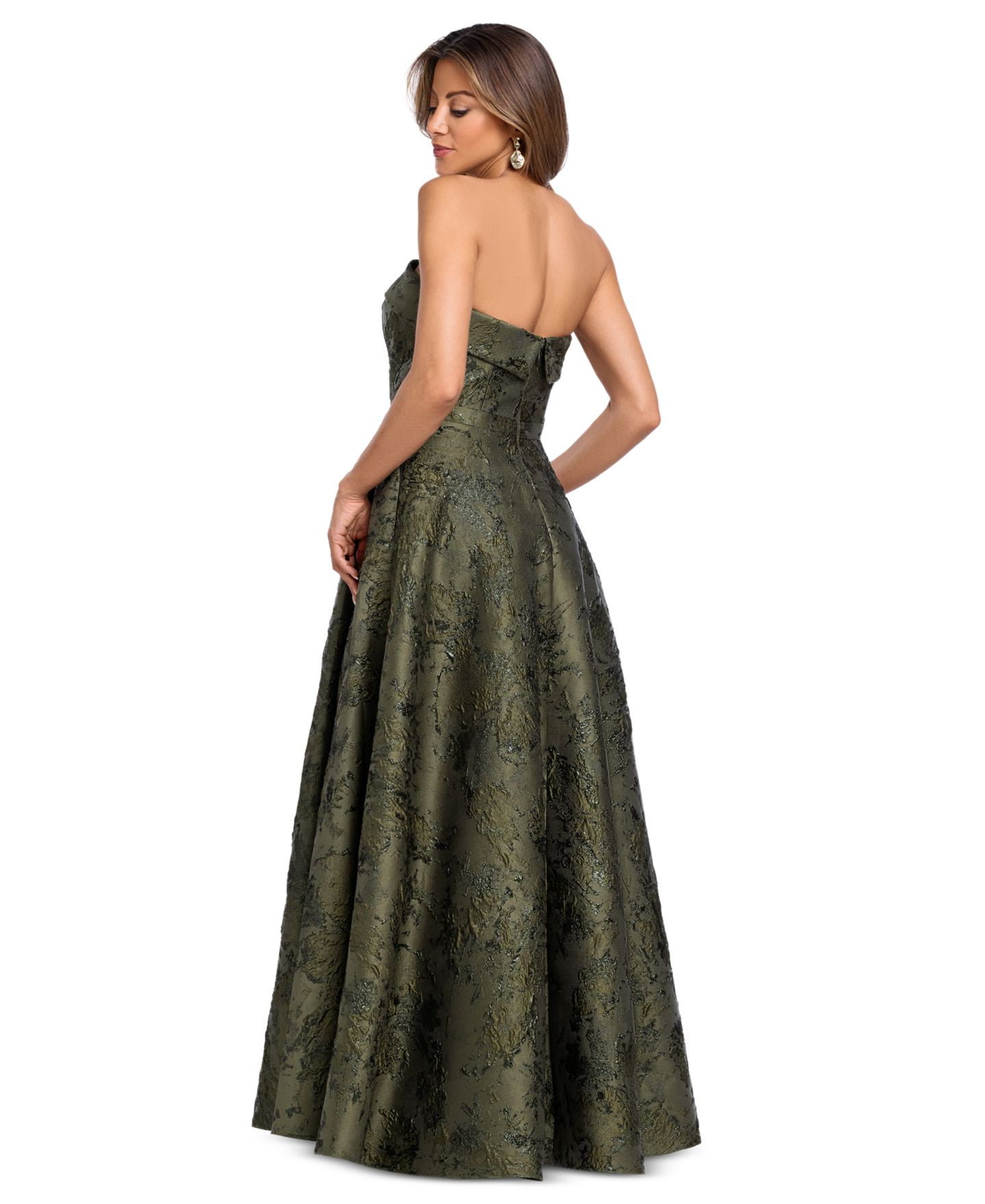 Женские платья XSCAPE Strapless Brocade Gown, цвет: Оливковый — фото 4