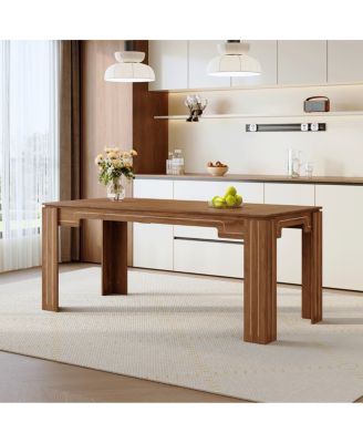 71" Walnut MDF Spliced Dining Table with Grooved Legs for 6-8 People
