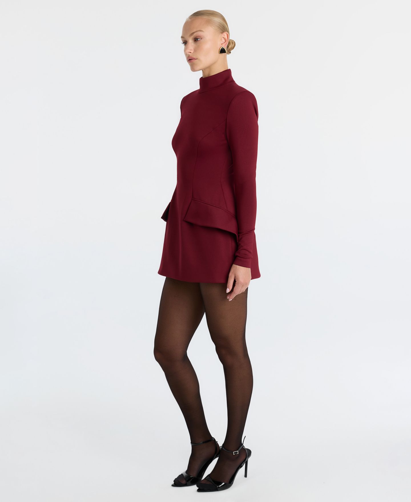 Женское платье Bardot Mock Neck Long Sleeve Sheath Mini, цвет: Бордовый — фото 3