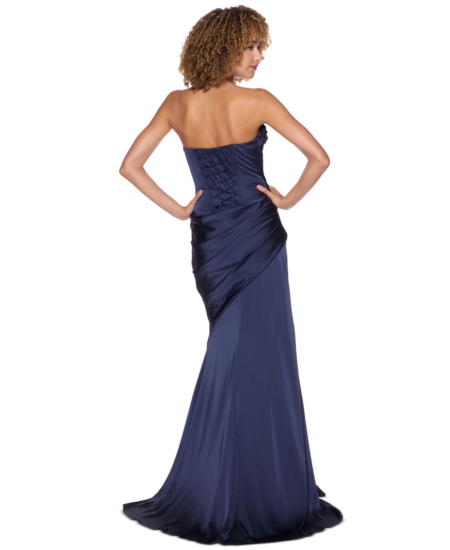 Женские платья B Darlin Juniors' Strapless Cowl Neck Long Gown, цвет: Тёмно-синий — фото 3