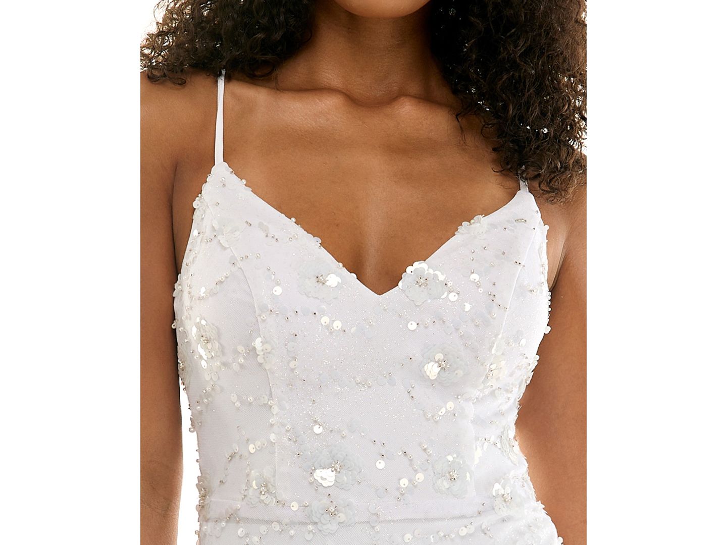 Женское платье SENI & CADE Juniors' Floral-Beaded Bodycon V-Neck Mini, цвет: Белый — фото 4