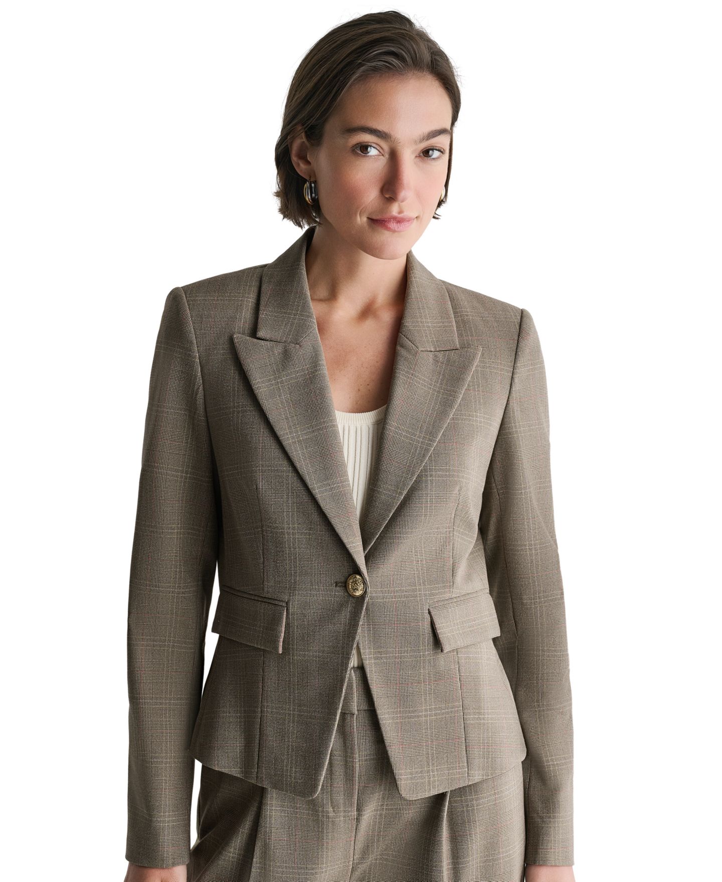 Женский пиджак BCBG Plaid One Button Blazer, цвет: Светлый сиена разноцветный — фото 4