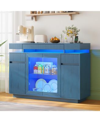 47.24" Modern Sideboard Cabinet with LED Lights, Glass Doors and USB Charging