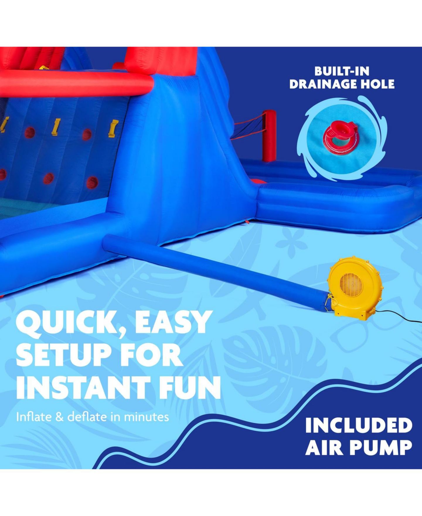 Детские игрушки Sunny & Fun Ultra All-Play Nylon Inflatable Bounce House with Dual Racing Slides, Approx. 276"L x 193.2"W x 108"H, Ages 3+, цвет: Синий — фото 6