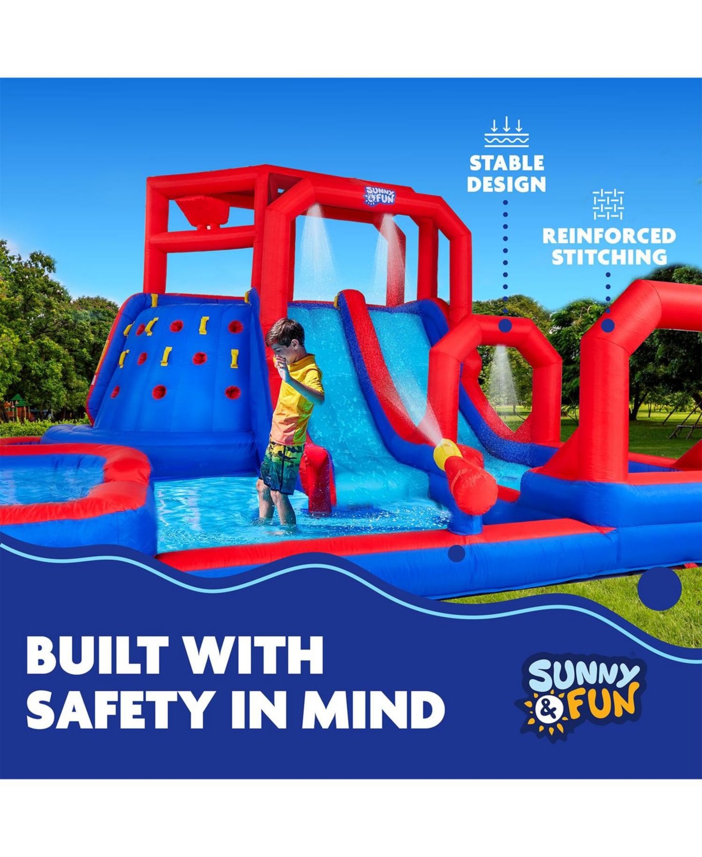 Детские игрушки Sunny & Fun Single Ring Nylon Inflatable Water Slide & Pool, Accommodates 4 Children, цвет: Синий — фото 5
