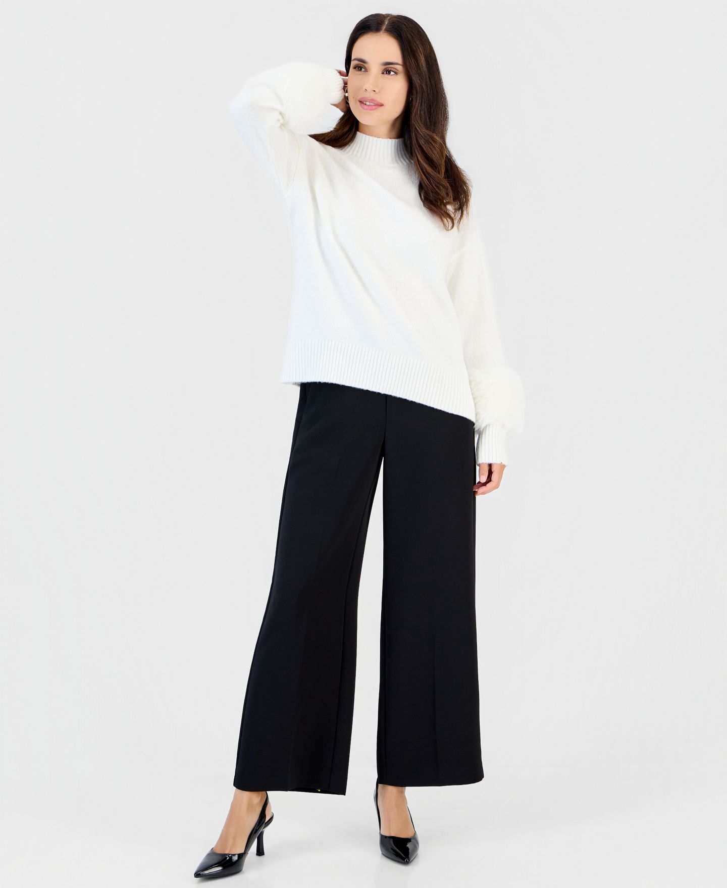 Женский свитер I.N.C. International Concepts Petite Mock Neck Long-Sleeve Faux Fur-Trim, цвет: Magnolia Blossom — фото 4