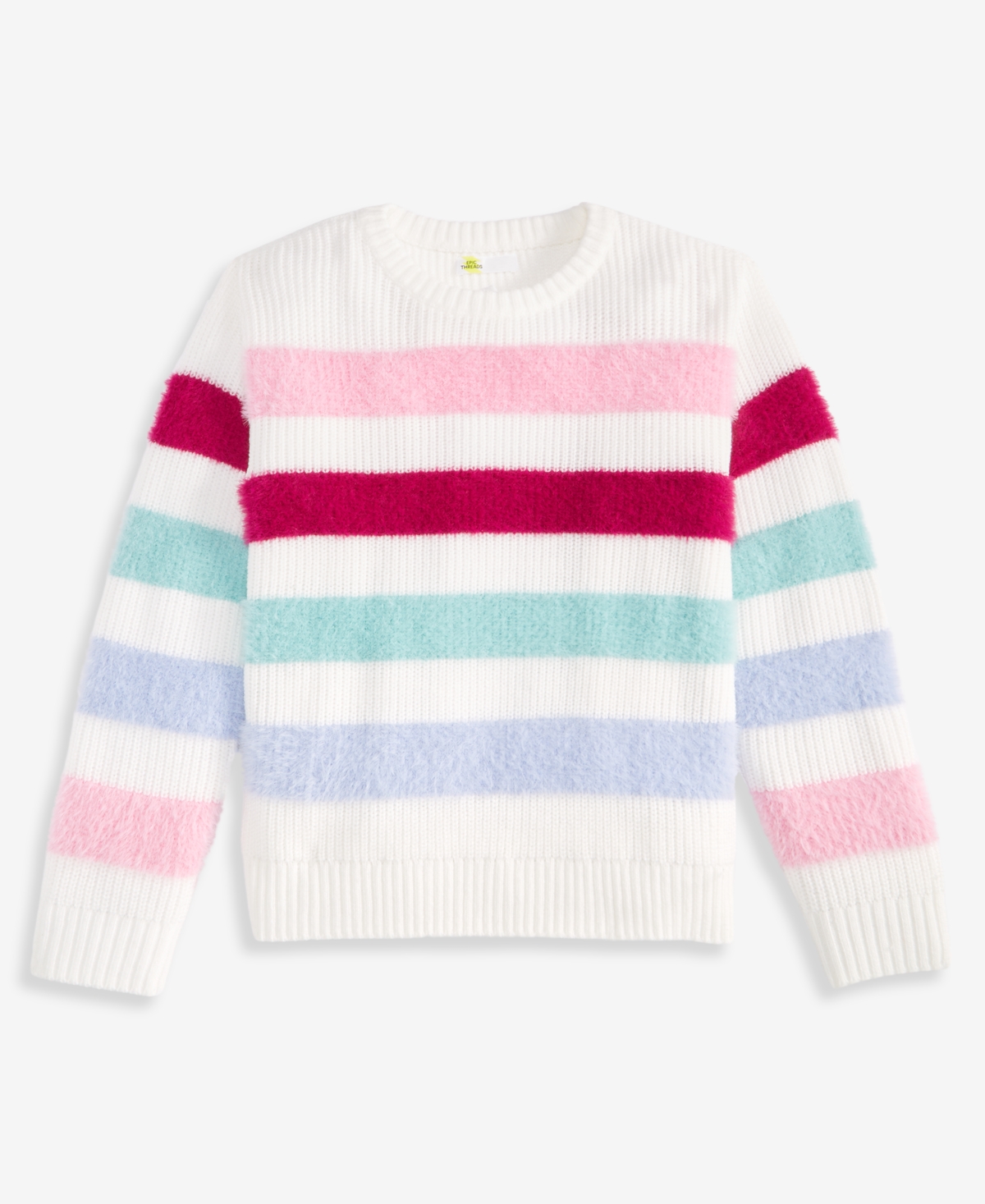 Epic Threads Toddler Girls' 2T-5T Crewneck Feather-Stripe Sweater, Macy's Exclusive - Angel Whit