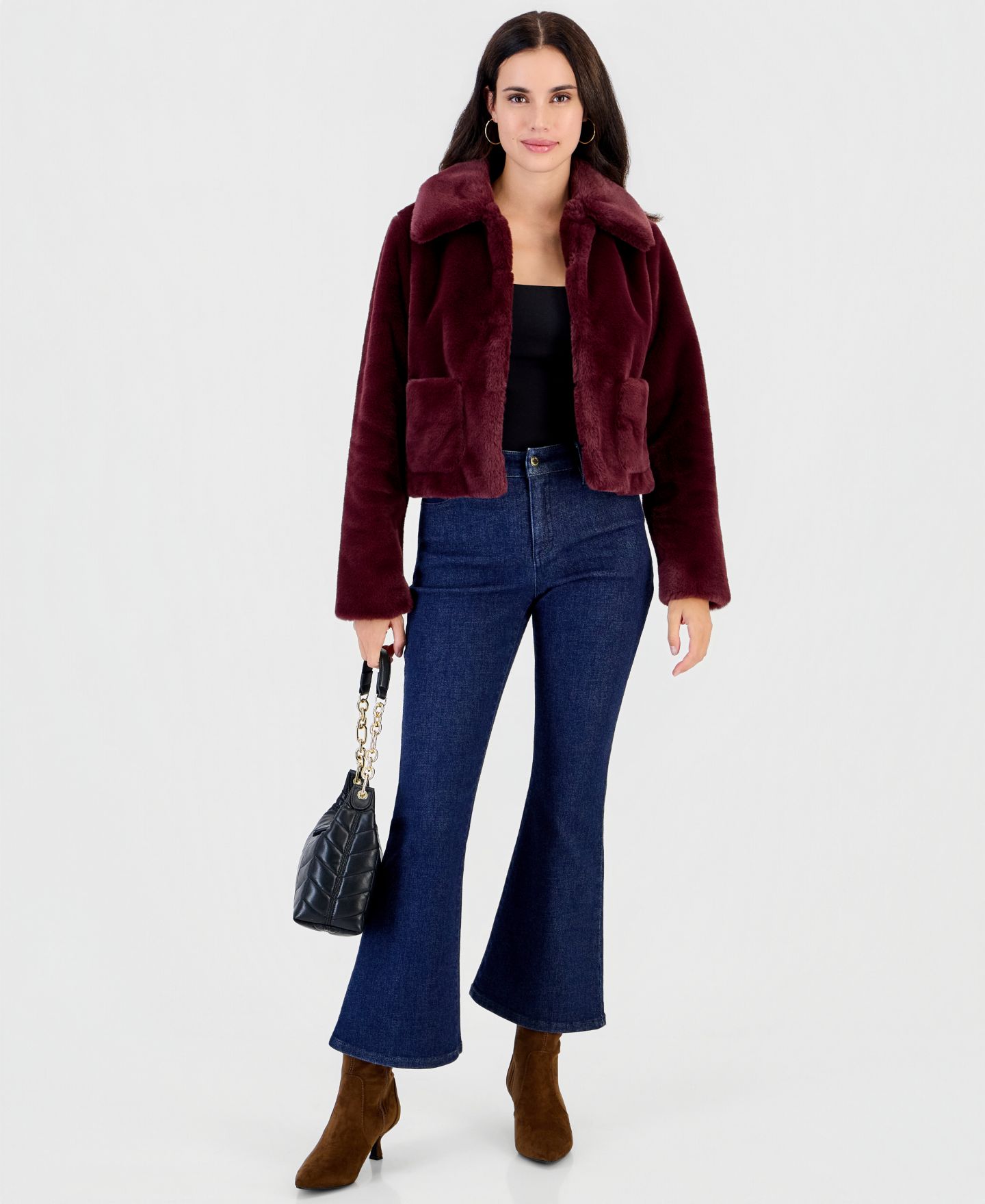 Женская куртка I.N.C. International Concepts Petite Faux Fur Cropped, цвет: Ягодный винный — фото 6