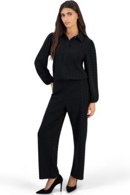 Petite Houndstooth Stretch Wide-Leg Pants