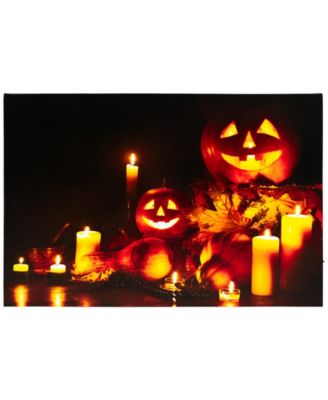 LED Lighted Jack-O-Lanterns and Leaves Halloween Canvas Wall Art, 15.75" x 23.5"