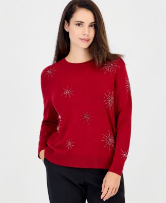Petite Starburst Embellished Long-Sleeve Sweater