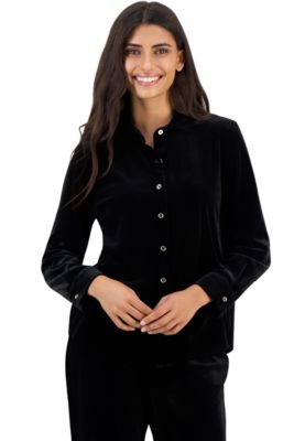 Women's Velvet Collared Long-Sleeve Blouse