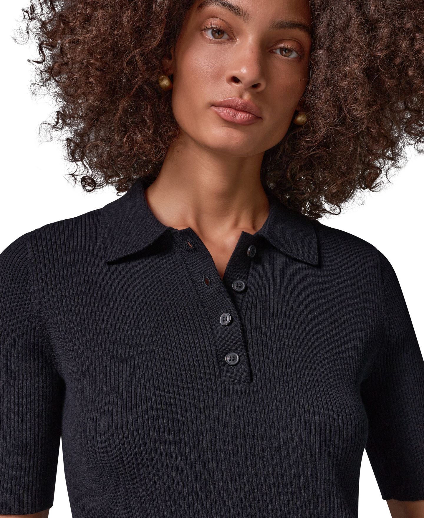 Женский свитер Donna Karan Weekend Elbow-Sleeve Ribbed Button-Front, цвет: Чёрный — фото 6