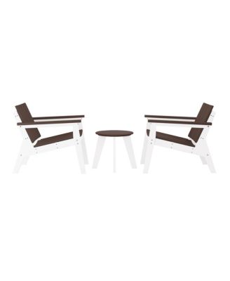 3-Piece Outdoor HDPE Conversation Set with Deep Seating Chairs and Round Side Table