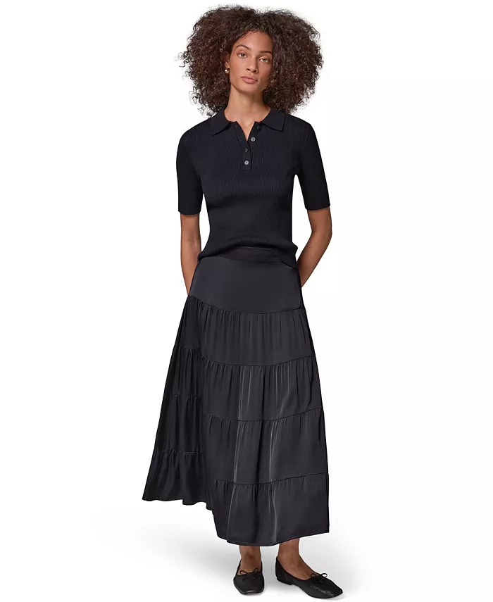 Women's Satin Midi Tiered Skirt - thumbnail 3
