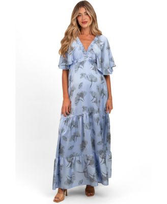 Maternity Floral Satin Deep V-Neck Maxi Dress