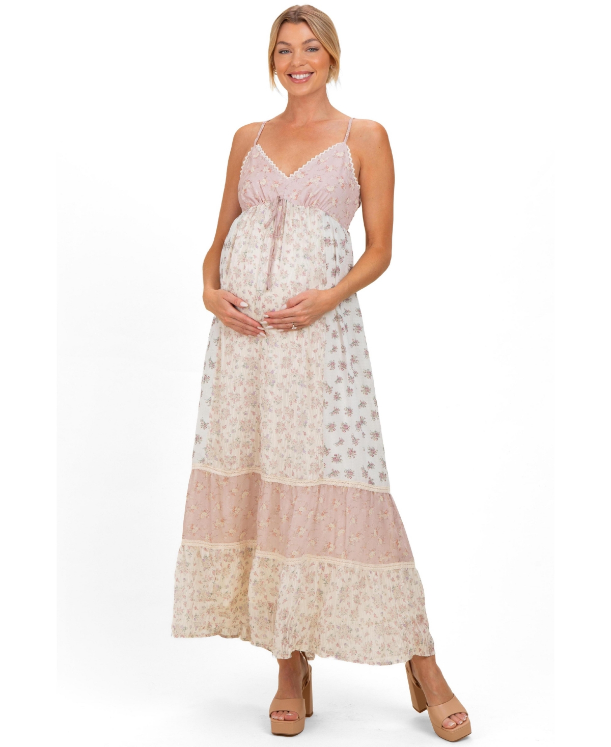 Pinkblush Women's Vintage Pink Mixed Floral Maxi Dress