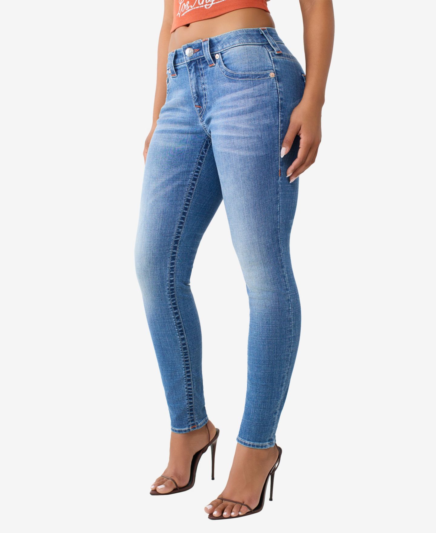 Женские джинсы True Religion Jennie Mid Rise Skinny Stretch, цвет: Синий — фото 2