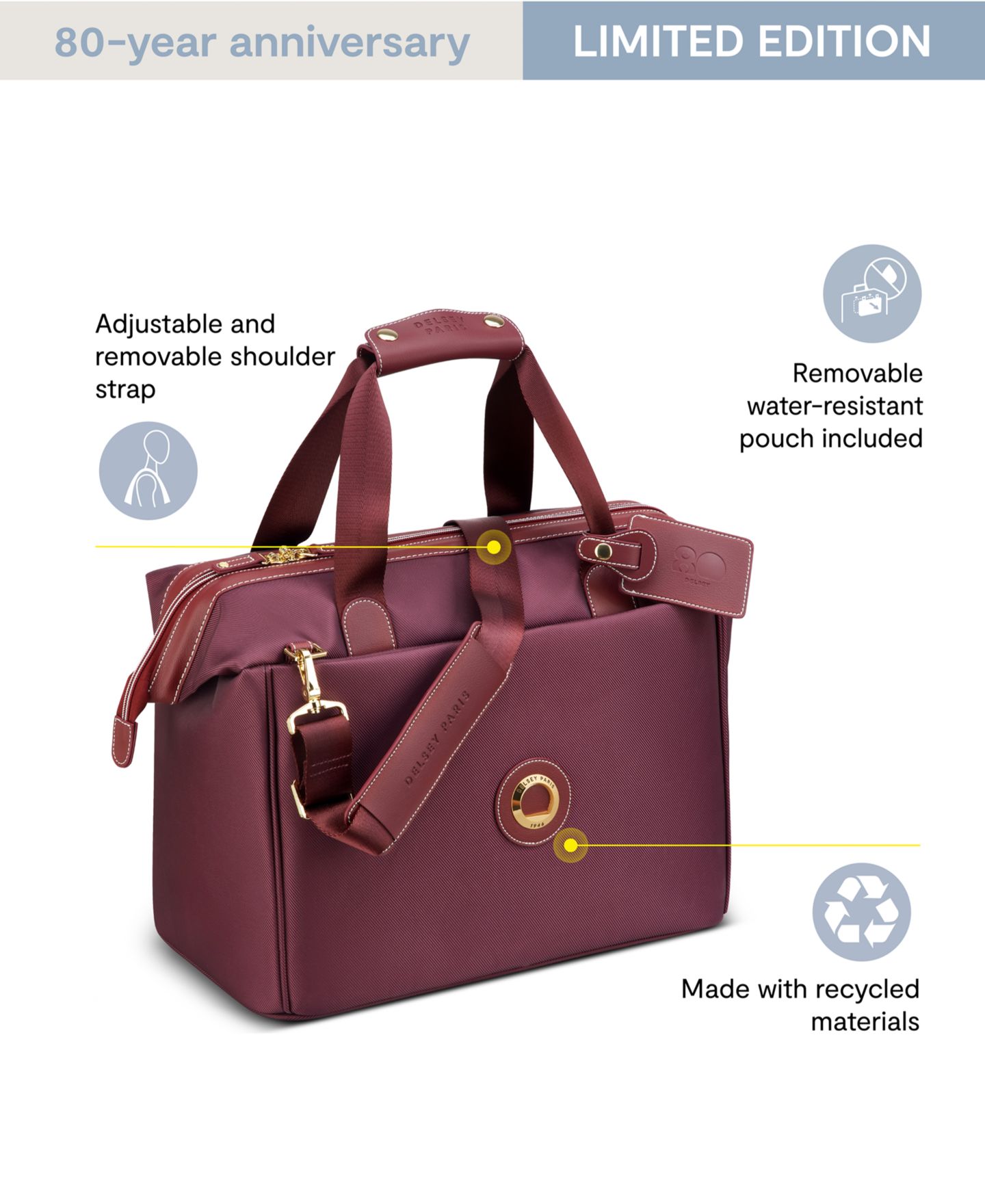 Сумка Delsey Paris Chatelet Air 2.0 Small Weekender, цвет: Бордовый — фото 9