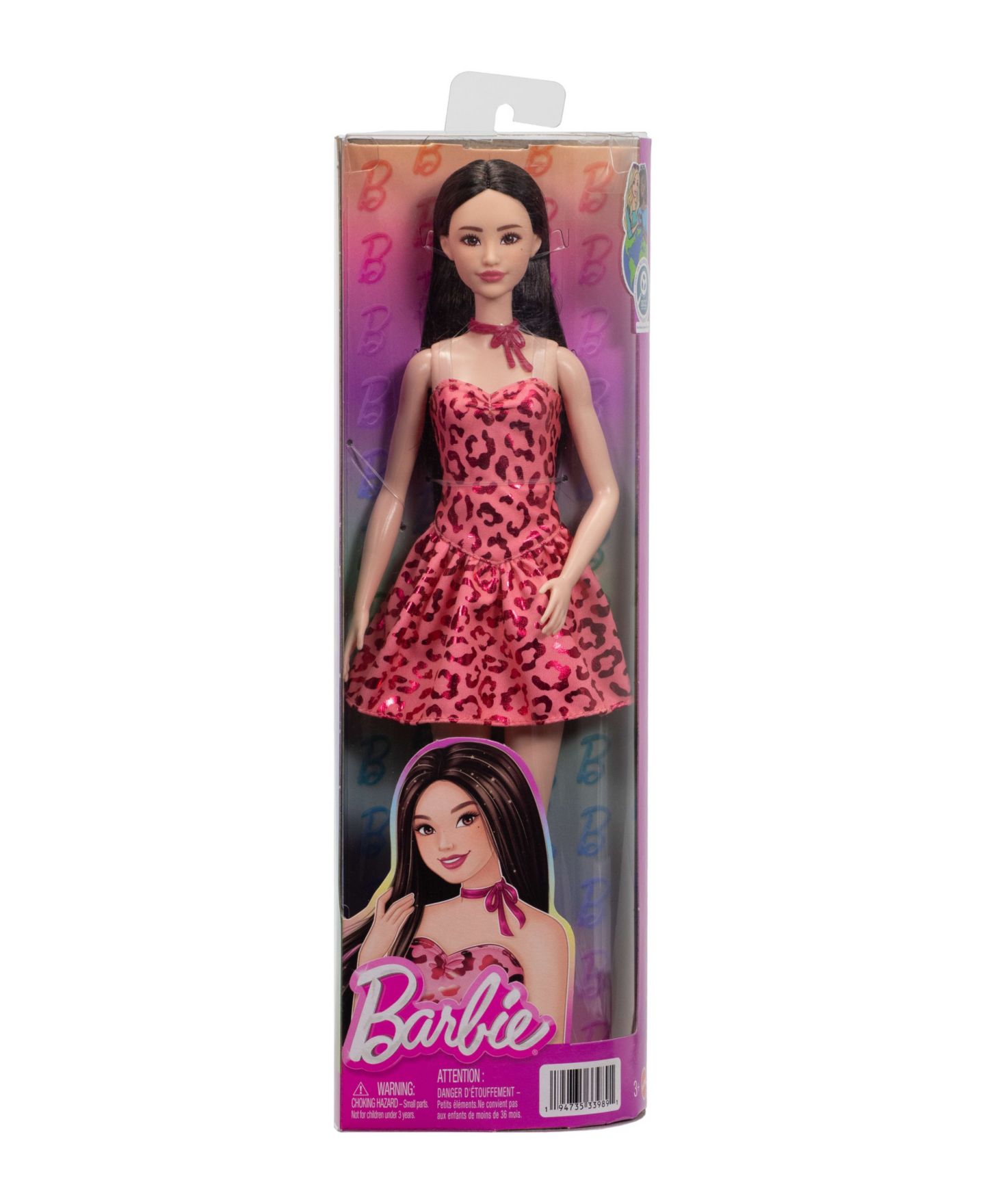 Кукла Barbie Fashionistas 246 с чёрными волосами в платье с леопардовым принтом — фото 3