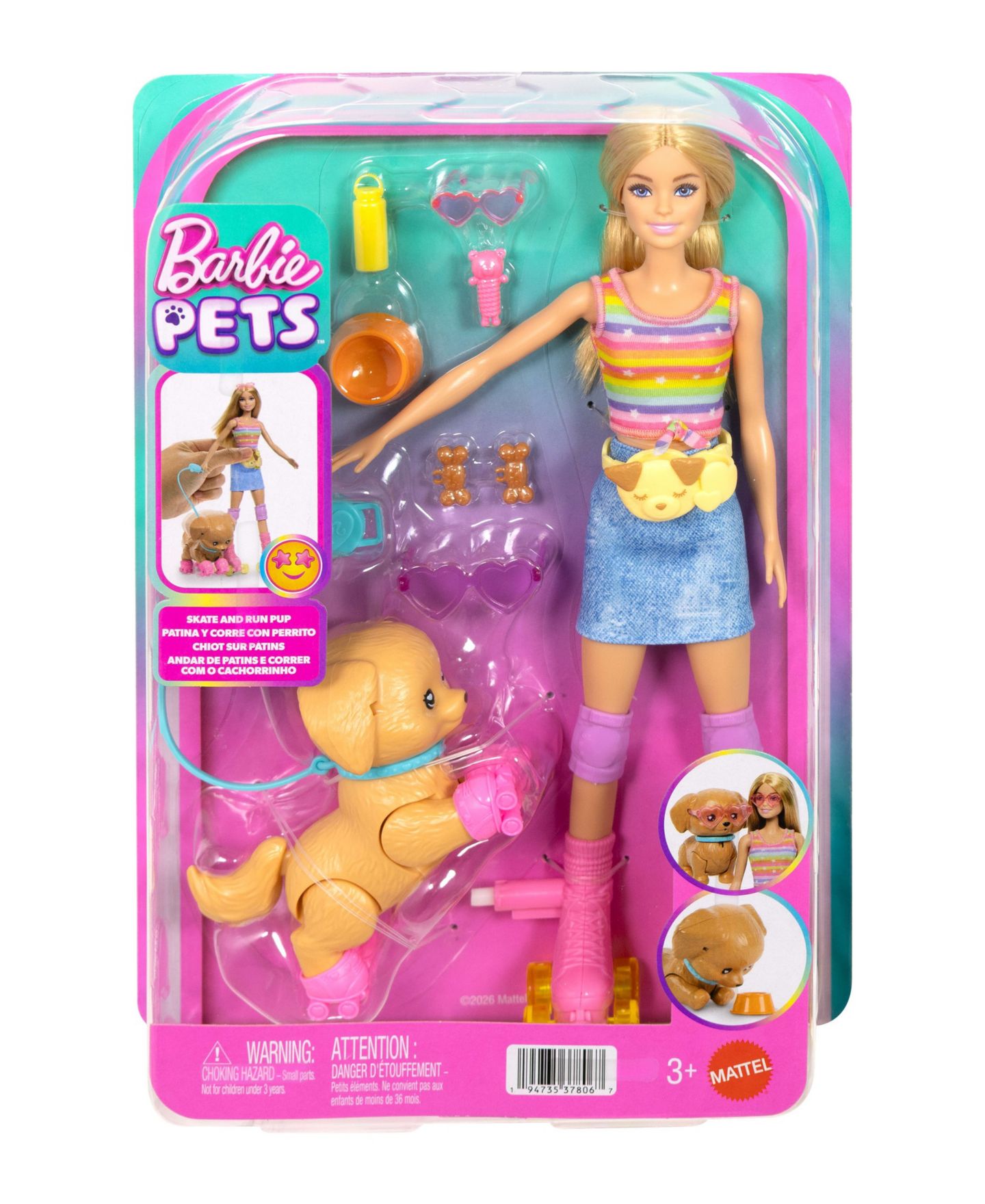 Детская кукла Barbie Skate and Run Pup 12.8" Fashion Doll with Roller Skates and Puppy — фото 6
