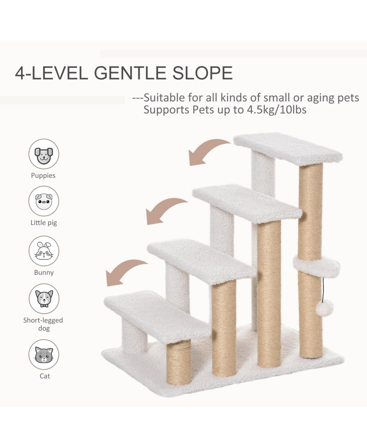 Ruie 4-Level Cat Climbing Steps with Scratching Posts for Sofa