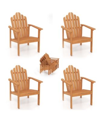 4 Piece Stackable Adirondack Chairs with Slatted Backrests and Seats Built-in Armrests