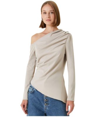Women's Draped Long-Sleeve Polyester-Blend Top