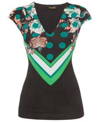 Roberto Cavalli Women's Floral-Print V-Neck Cap-Sleeve Top