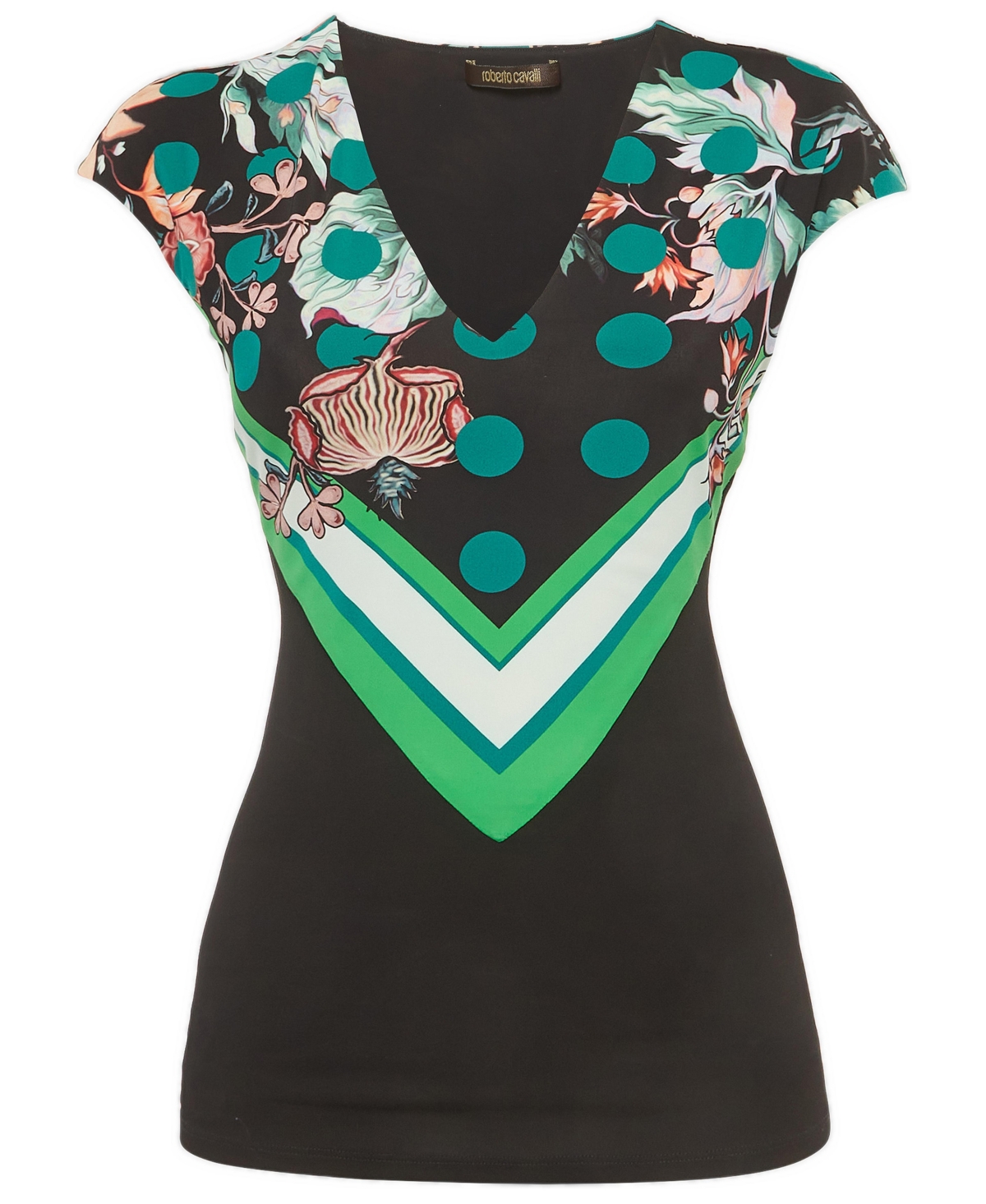 Roberto Cavalli Women's Floral-Print V-Neck Cap-Sleeve Top - Black