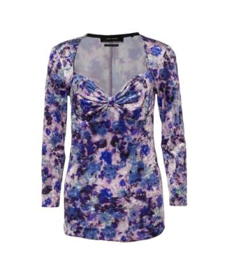 Women's Floral-Print Velvet Sweetheart Top