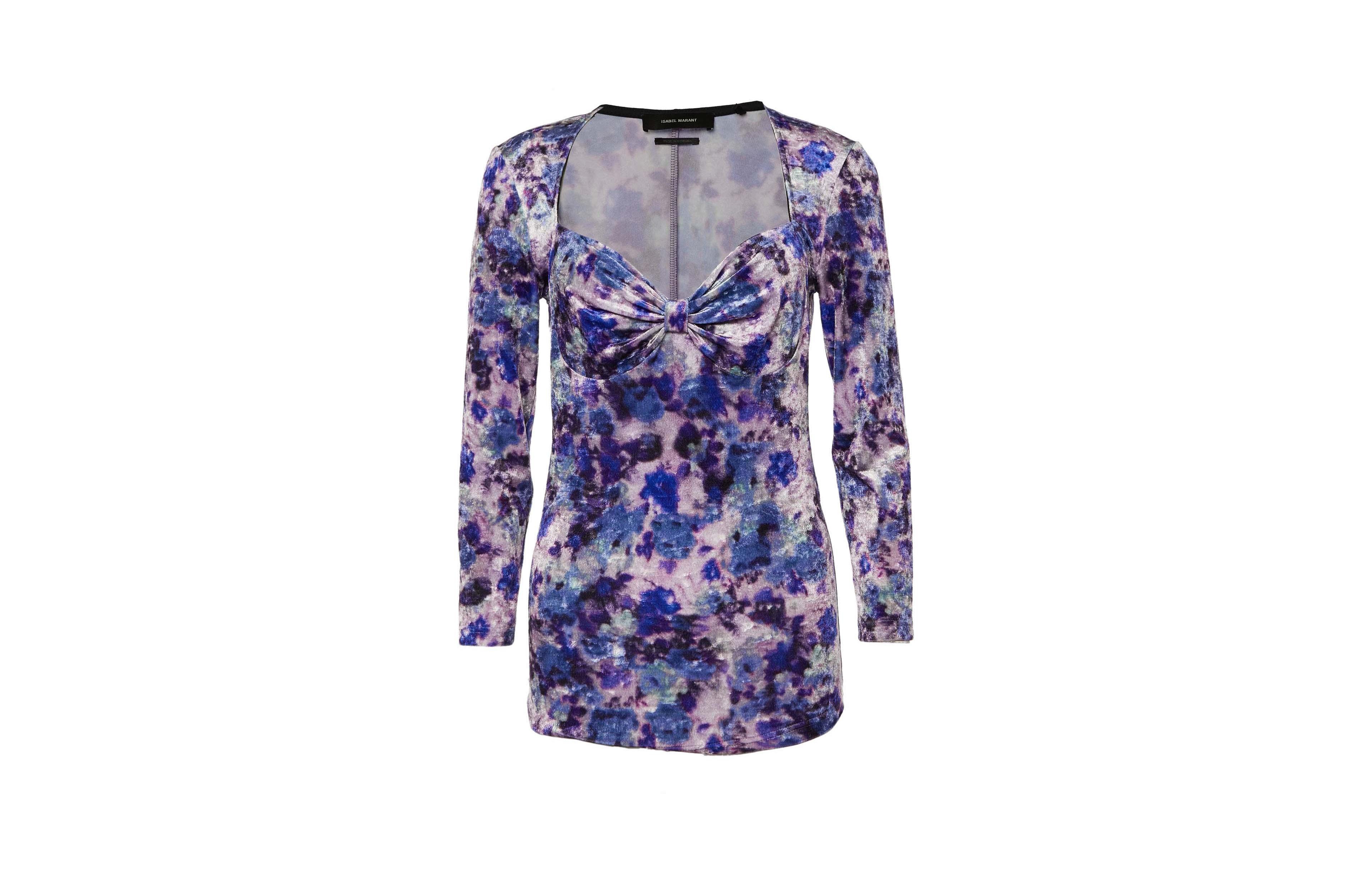 Pre-Owned Isabel Marant Women's Floral-Print Velvet Sweetheart Top