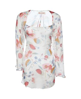 Marni Women's Floral Square-Neck Long-Sleeve Silk Blouse