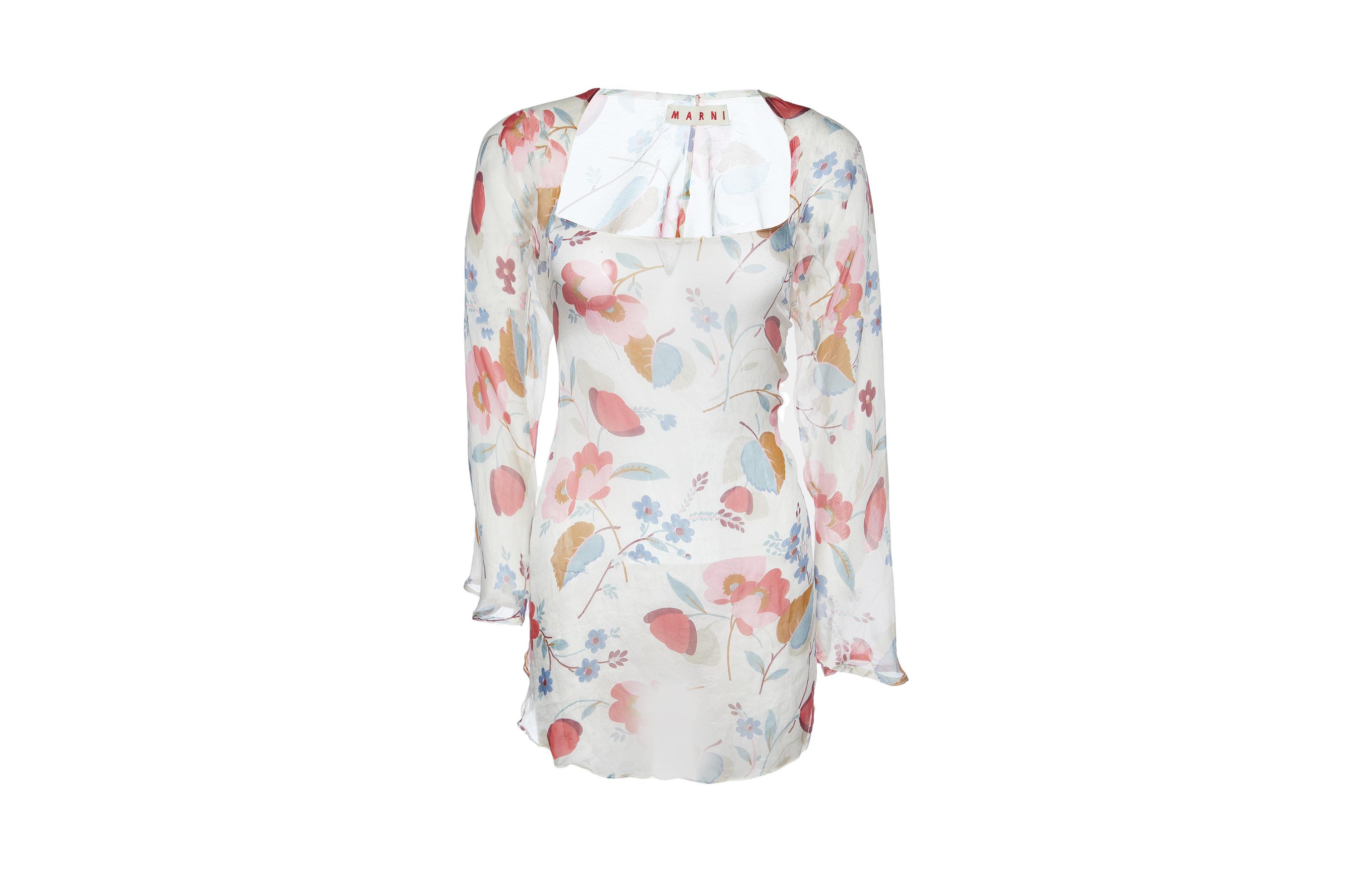 Marni Women's Floral Square-Neck Long-Sleeve Silk Blouse