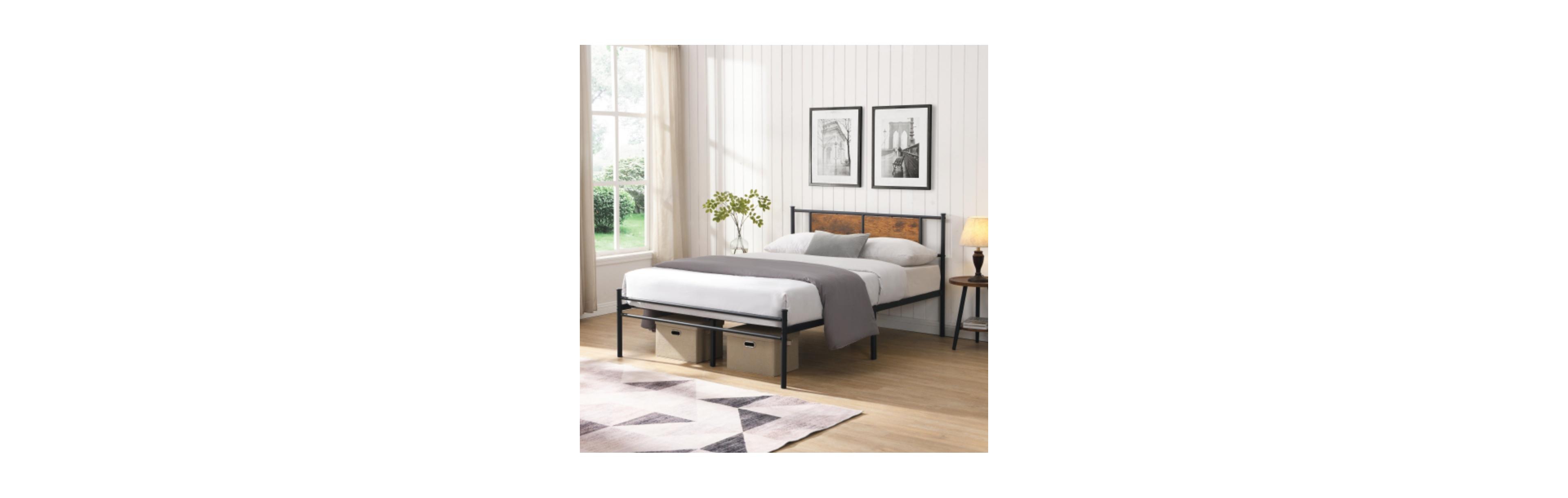 Lucky One Queen Size Steel Platform Bed Frame with Under-Bed Storage, Heavy Duty Metal Slats, Noise-Free