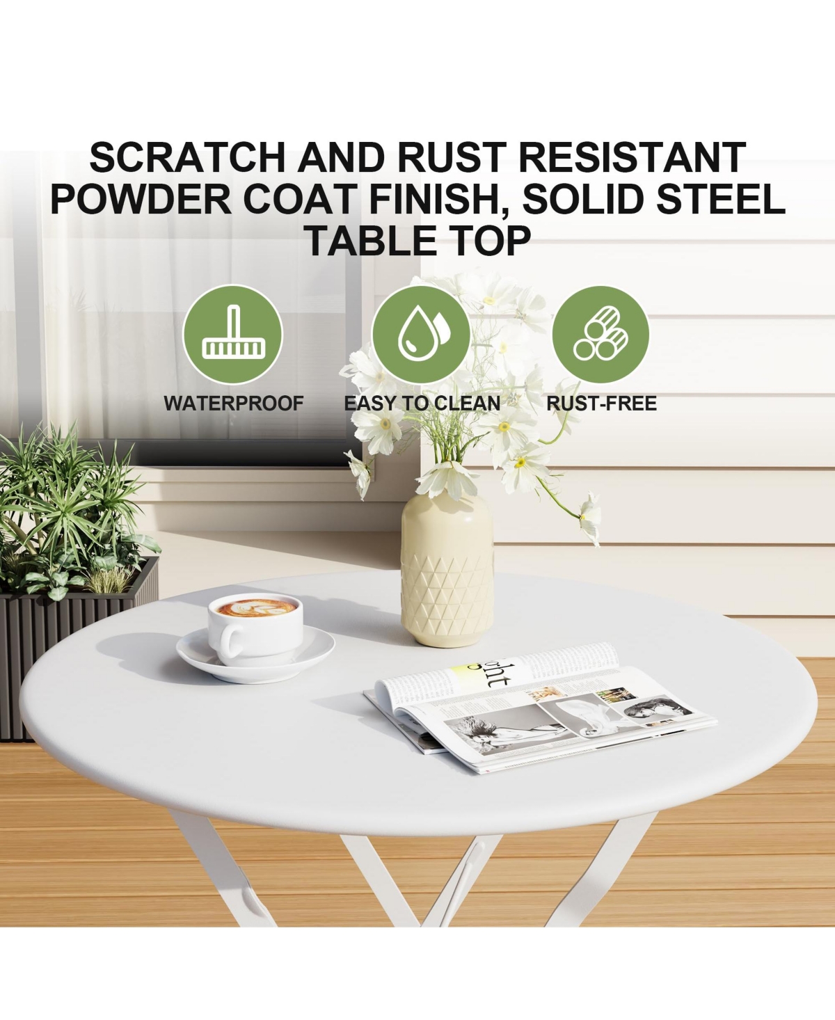 homfan Folding Bistro Set, Outdoor Patio Table and Chairs Set Metal Frame Space Saving Design for Balcony, Garden, Camping