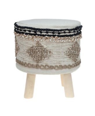 18" Cotton Abstract Round Footstool