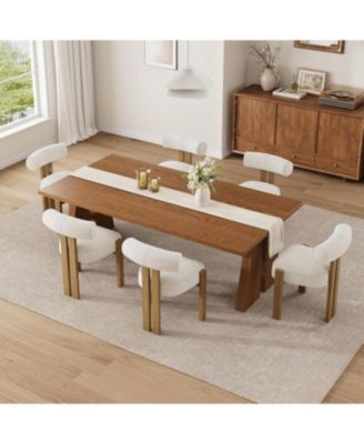 6-Piece Upholstered Boucle Dining Chair Set with Ergonomic Curved Back and Rubberwood Legs