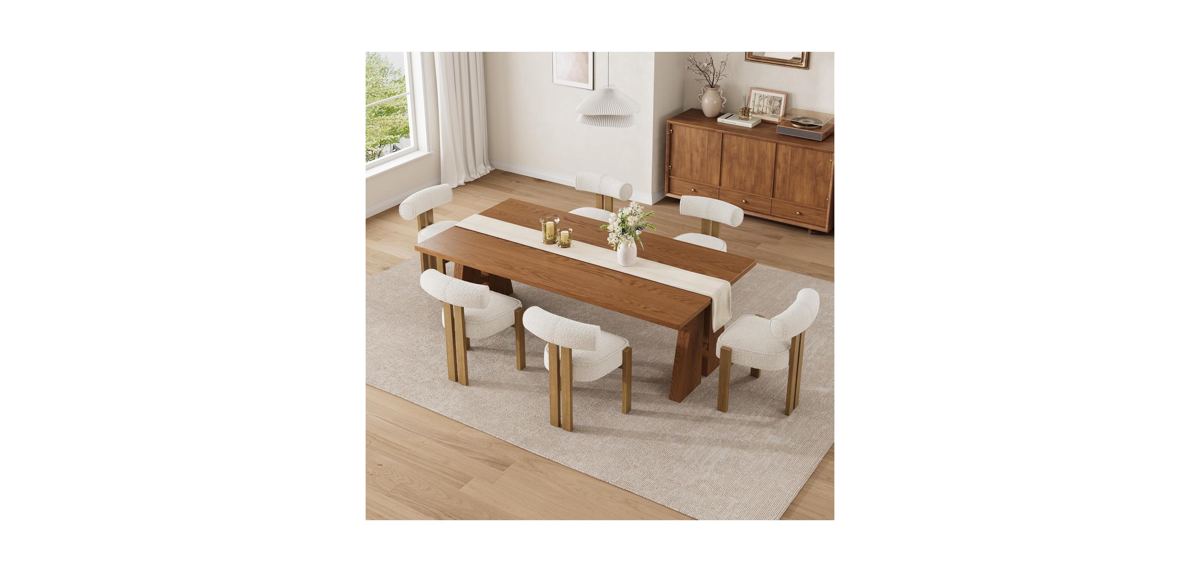 homfan 6-Piece Upholstered Boucle Dining Chair Set with Ergonomic Curved Back and Rubberwood Legs