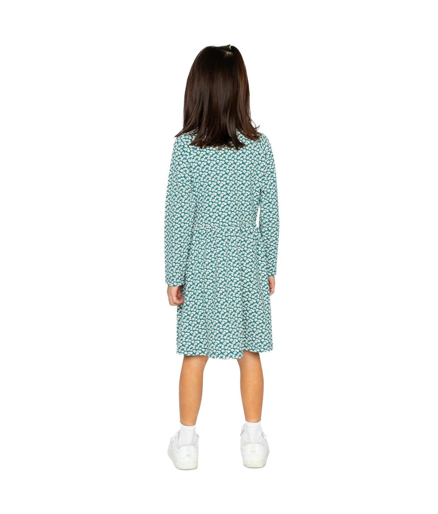 Платье Deux par Deux Cotton Dress with Pockets Floral Print для девочек, цвет: Зелёный с принтом — фото 5